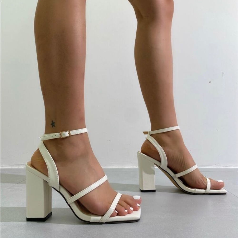 White Strappy Block Heeled Sandals